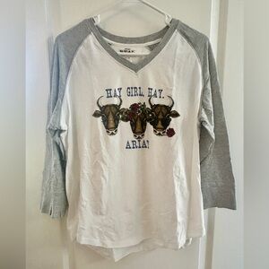 Pre❤️ women's ARIAT baseball tee!  "Hay Girl Hay!"  Horse lovers!  XL